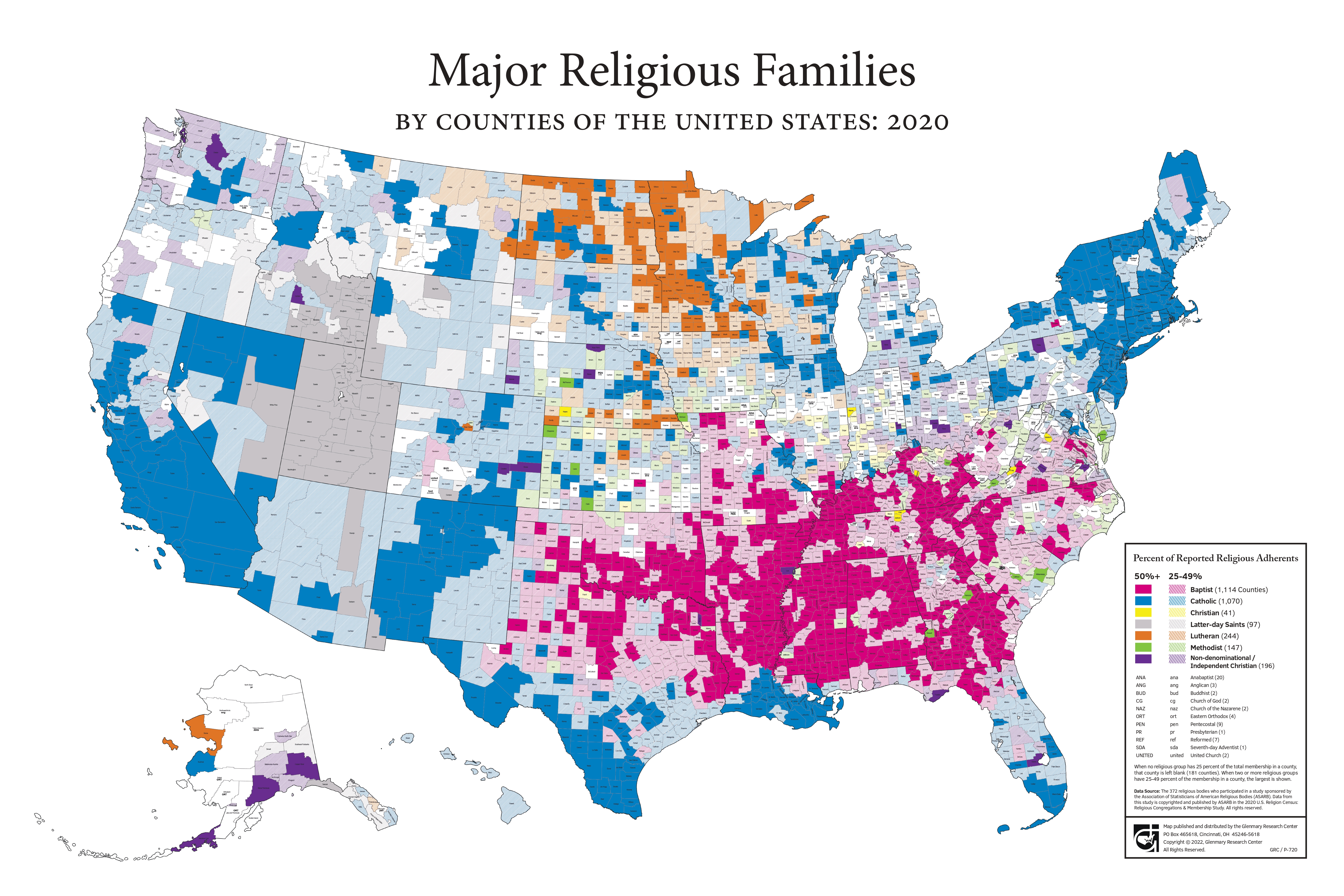 Religion census map from the LDS membership story